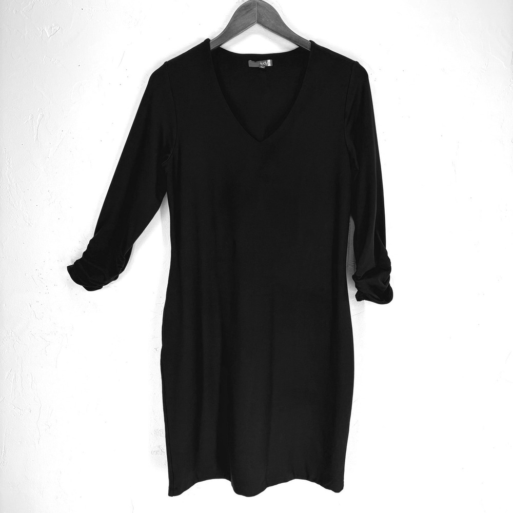 Judy P Black V-Neck Shift Dress Size M Black Career Office Business Evening Wear